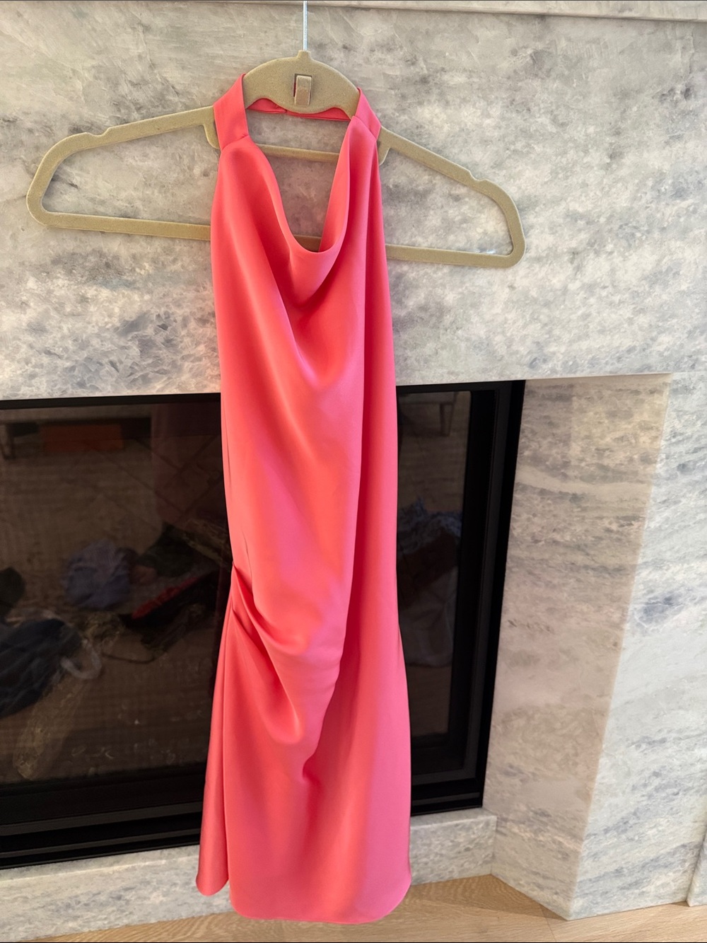 Aritzia One-Shoulder Cowl Neck Coral Pink Dress
